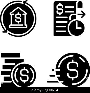 Business banking services black glyph icons set on white space Stock Vector