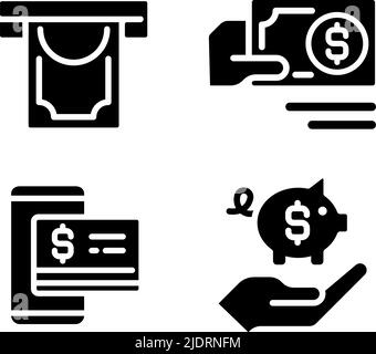Managing business finances black glyph icons set on white space Stock Vector
