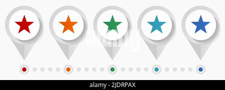 Star concept vector icons, editable infographic template, set of colorful flat design pointers Stock Vector