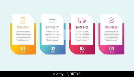 Colorful Infographic Template Four Shopping Process Options Stock Vector