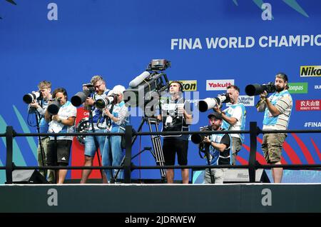 Budapest, Hungary. 23rd June, 2022. Media, press, during the 19th FINA World Aquatics Championships on June 23, 2022 at the Duna Arena in Budapest, Hungary Photo by SCS/Soenar Chamid/AFLO (HOLLAND OUT) Credit: Aflo Co. Ltd./Alamy Live News Stock Photo