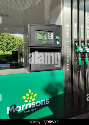 Petrol pump display at Morrisons petrol station with a record high price 1.91 pound per litre. Stone, Staffordshire, United Kingdom, June 23 2022. Stock Photo
