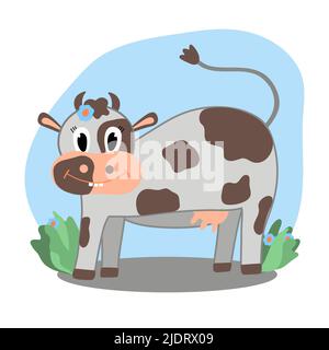Portrait for banner design. Sweet cow. Cartoon flat vector illustration. Milk day. Agriculture. Stock Vector