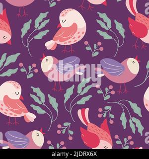 Colorful birds seamless pattern. Exotic birds in different print poses. Vector illustration Stock Vector