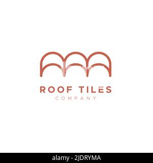 Roof tiles company logo. Roof construction and maintenance. Terracotta outline. Vector illustration, flat design Stock Vector