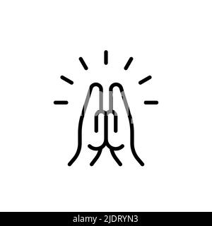 Praying hands icon. Black outline. Concept of gratitude, welcome, prayer. Vector illustration, flat design Stock Vector