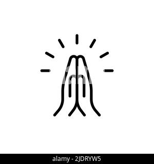 Praying hands icon. Black outline. Concept of gratitude, welcome, prayer. Vector illustration, flat design Stock Vector