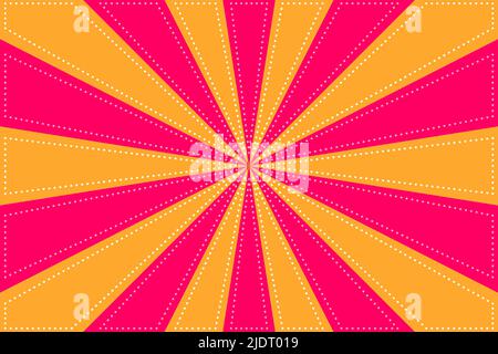 Pink and Orange Sunburst Pattern Background. Ray radial star with back stitch style. Vector Illustration Stock Vector