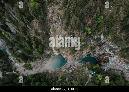 Die Stuibenfälle am Plansee in Österreich. Blick von oben mit der Drohne. 2 Stock Photo