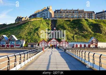 Saltburn by the sea yorkshire england Saltburn pier victorian pier and sandy beach saltburn town redcar cleveland North Yorkshire England UK GB Europe Stock Photo