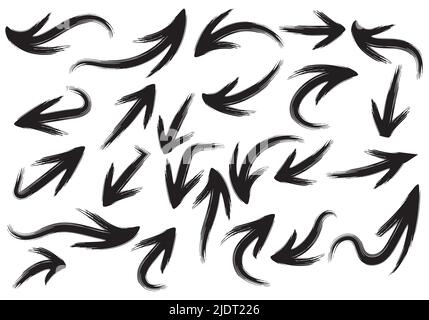 Set of black grunge hand drawn arrows isolated on white. Vector illustration Stock Vector