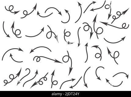 Set of black grunge hand drawn arrows isolated on white. Vector illustration Stock Vector