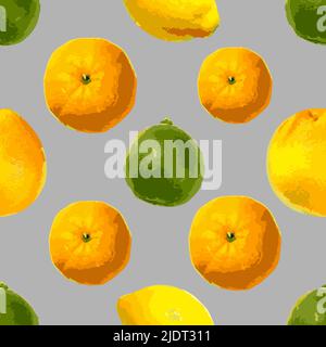 Lime, grapefruit, lemon and tangerine on a gray background Stock Vector