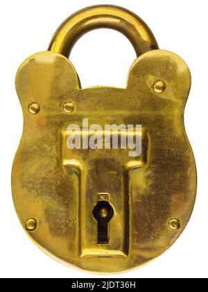 Antique brass padlock isolated on a white background Stock Photo