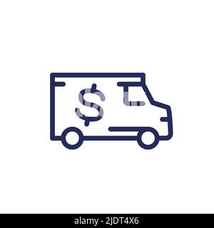 Armored truck line icon, cash money transportation Stock Vector