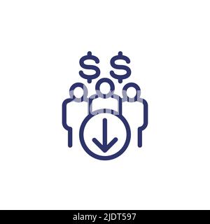 reduce labor costs line icon with workers, vector Stock Vector