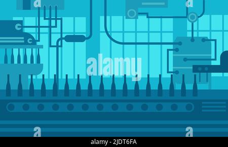 Wine factory vector illustration alcohol production from grape. Process technology industry and bottle vine business product. Glass making and bottlin Stock Vector
