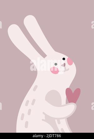 Bunny cute heart poster Stock Vector