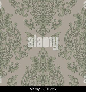 Seamless vector pattern with Victorian style wallpaper on beige background. Luxury royal floral design. Decorative antique fashion textile. Stock Vector