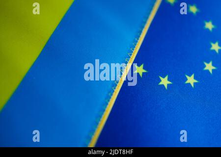 Flag of Ukraine and European Union together. Ukraine EU membership concept Stock Photo