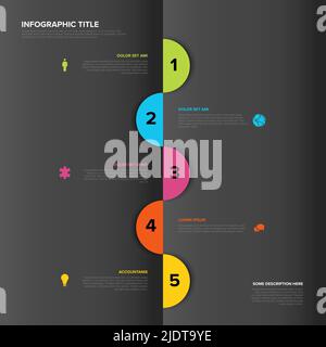 Vector vertical dark process progress template diagram schema with five ...