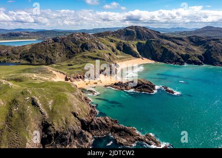 Aerial view of the Murder Hole beach, officially called Boyeghether Bay in County Donegal, Ireland. Stock Photo