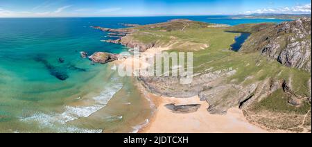 Aerial view of the Murder Hole beach, officially called Boyeghether Bay in County Donegal, Ireland. Stock Photo