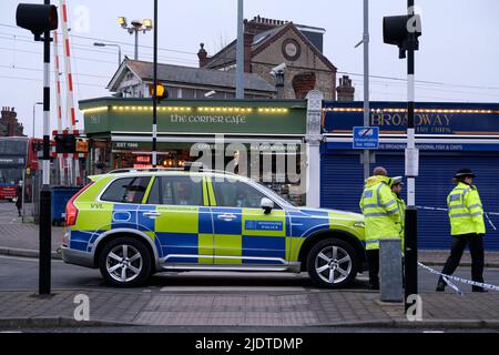 Police attend scene of accident in Highams Park Stock Photo