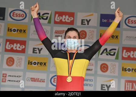 Belgian Lotte Kopecky , Winner Of The Gold Medal Celebrates On The ...