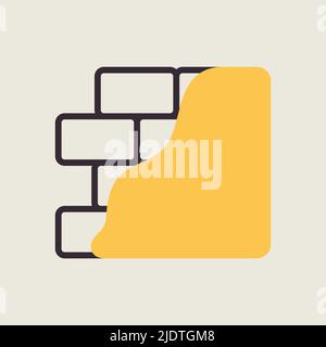 Brick wall with plaster or plastering isolated icon. Construction ...