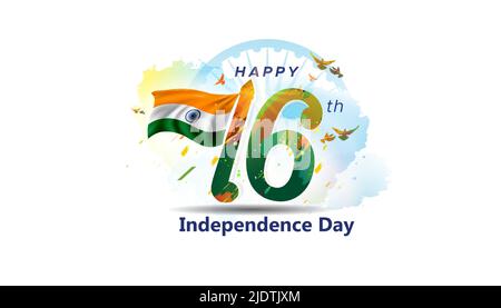 India independence day 15 August freedom concept. Patriotic background tricolor flag and 76 years of glorious development. Stock Vector