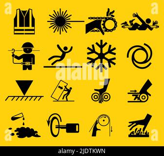 Warning signs,industrial hazards icon labels Sign Stock Vector
