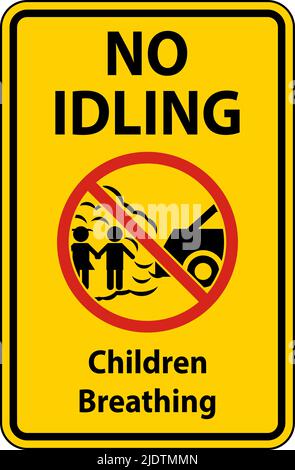 No Idling Children Breathing Sign On White Background Stock Vector