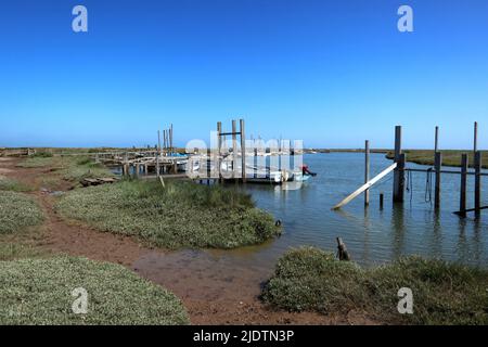 Morston Quay on the Blakeney Nature Reserve in Norfolk. Stock Photo