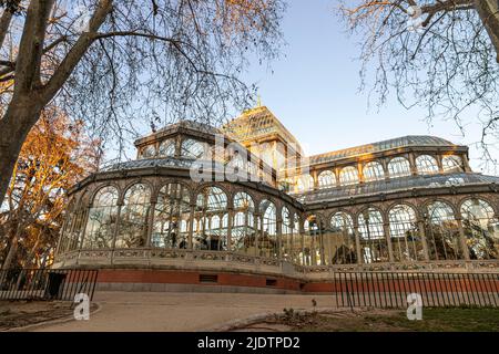 Madrid, Spain. The Palacio de Cristal del Retiro (Retreatment Park Glass or Crystal Palace), a conservatory located in Buen Retiro Park, part of Reina Stock Photo