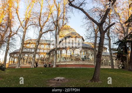 Madrid, Spain. The Palacio de Cristal del Retiro (Retreatment Park Glass or Crystal Palace), a conservatory located in Buen Retiro Park, part of Reina Stock Photo