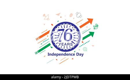 independence day of india. 15 August, freedom celebration banner with tricolor flag, democracy development and ashoka chakra. Stock Vector