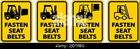 Fasten Seat Belts Label Sign On White Background Stock Vector