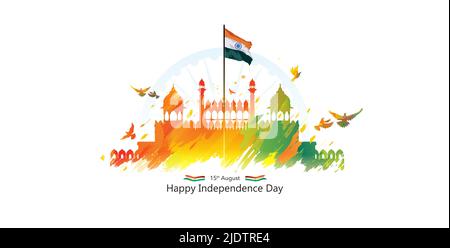 Independence day of india Red Fort delhi background. Freedom celebration on 15th August with tricolor flag. Stock Vector