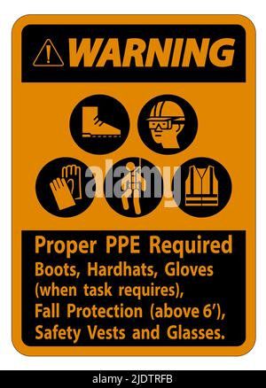 Warning Sign Proper PPE Required Boots, Hardhats, Gloves When Task ...