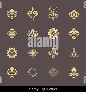 Vintage set of vector patterns. Elements for backgrounds, frames and monograms. Classic patterns. Set of vintage golden patterns Stock Vector