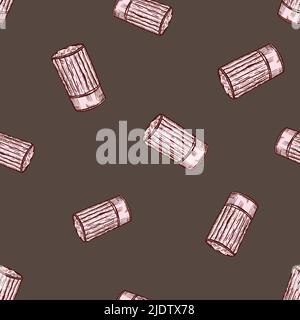 High chef hat sketch seamless pattern. Kitchen traditional element for cook in hand drawn style. Engraved texture for fabric, wallpaper, textile, prin Stock Vector