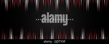 Black abstract background with red and white stripes. Dark abstract modern wide banner design. Vector illustration Stock Vector