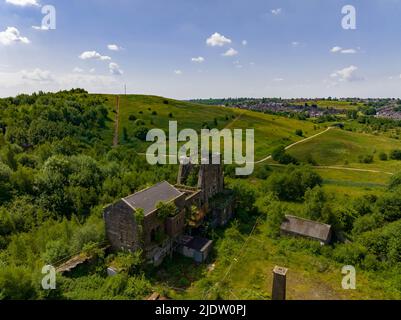 Chatterley Whitfield Abandoned Disused Quarry Former Mine and Museum Stoke On Trent Staffordshire Drone Aerial Photo Photography Stock Photo