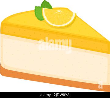 Piece of lemon cheesecake. Lemon pie isolated on white background, vector illustration Stock Vector
