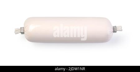 One whole  sausage in shell isolated on white background with clipping path Stock Photo