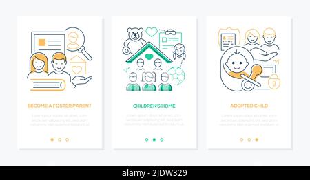 Adoption and foster family - line design style banners set Stock Vector