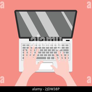 Minimal Illustration Of Working On A laptop Keyboard Hands Concept Graphic Business office Presentation Template Stock Vector