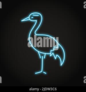 Red crowned crane neon icon in line style. Vector illustration. Stock Vector