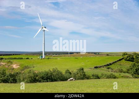 Wind turbine on a hilltop in West Yorkshire, Northern England. Stock Photo